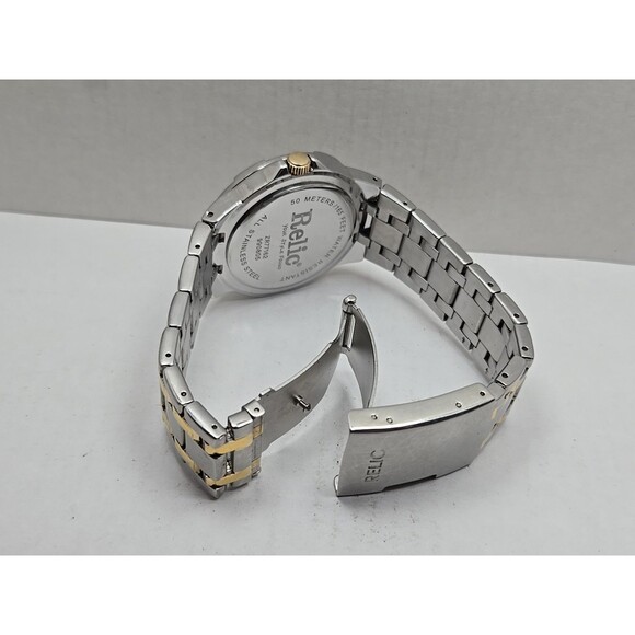 Relic by Fossil Gold Silver Two Tone Diamond Date Watch 50M Quartz New Battery - Picture 9 of 12